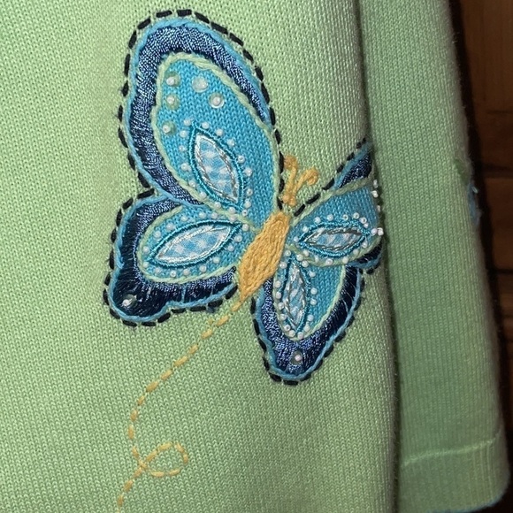 Alfred Dunner Green Butterfly & Floral Embroidered Short Sleeve Sweater Sz. S - Picture 9 of 15